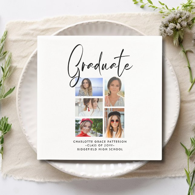 Elegantes Script Multi Foto Abschluss Graduate Serviette (Von Creator hochgeladen)