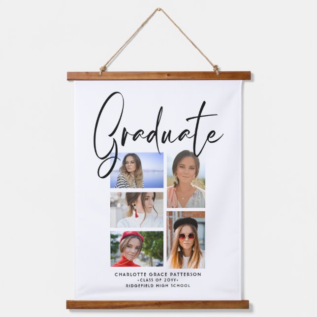 Elegantes Script Multi Foto Abschluss Graduate Wandteppich Mit Holzrahmen (Vorderseite)