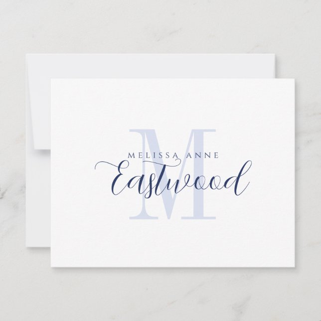 Elegantes Script Name Navy Blue Monogram Mitteilungskarte (Vorderseite)