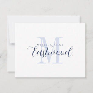 Elegantes Script Name Navy Blue Monogram Mitteilungskarte