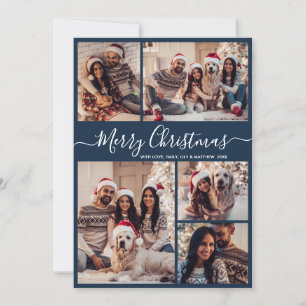 Elegantes Script Navy 5 Foto Collage Weihnachten