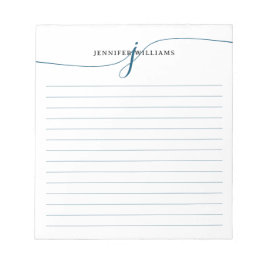 Elegantes Script Navy Blue Modern Monogram Lined Notizblock