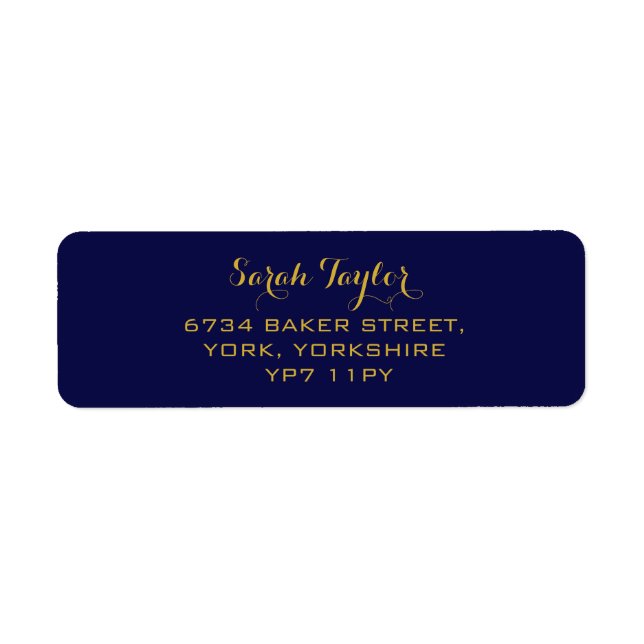 Elegantes Script Navy Blue und Gold Name Label (Vorne)