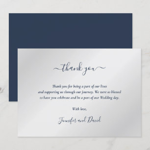 Elegantes Script Navy Blue und Silver Dankeschön C Dankeskarte