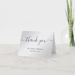 Elegantes Script Navy Blue und Silver Dankeskarte