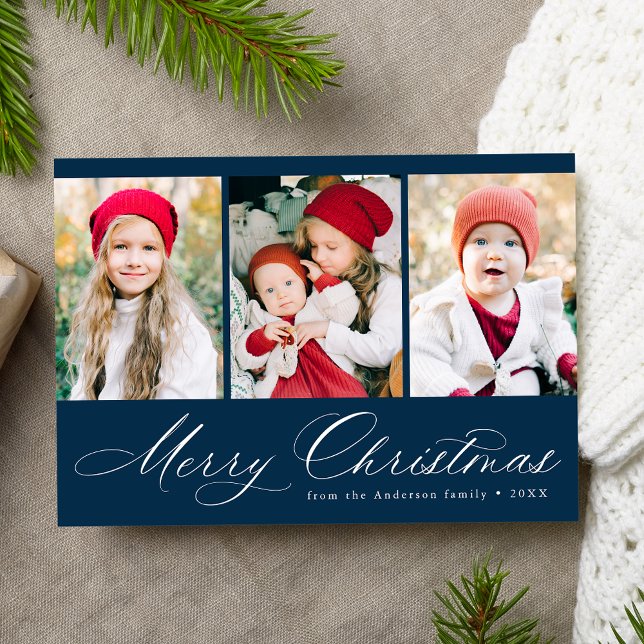 Elegantes Script Navy Frohe Weihnachten 3 Foto (Von Creator hochgeladen)