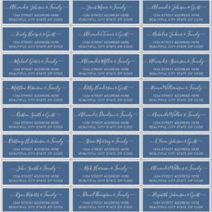 Elegantes Script Navy White Wedding Guest Address Aufkleber