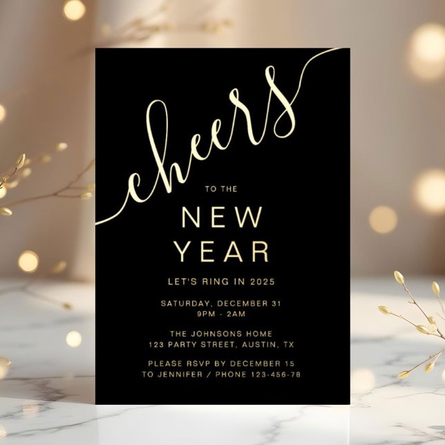 Elegantes Script New Year Party Gold Folieneinladung (Elegant Script New Year's Eve Party Gold Foil Invitation)