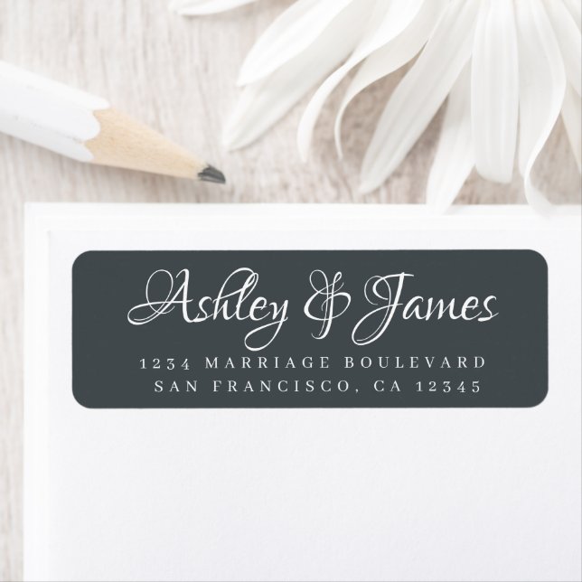 Elegantes Script Off-Black Wedding-Rücksendeadress (Insitu)