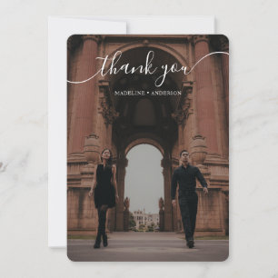 Elegantes Script Overlay Classic Zwei-Foto-Hochzei Dankeskarte
