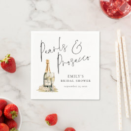 Elegantes Script Pearls and Prosecco Brautparty Serviette