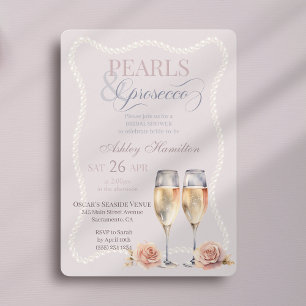 Elegantes Script Pearls & Prosecco Brautparty Einladung