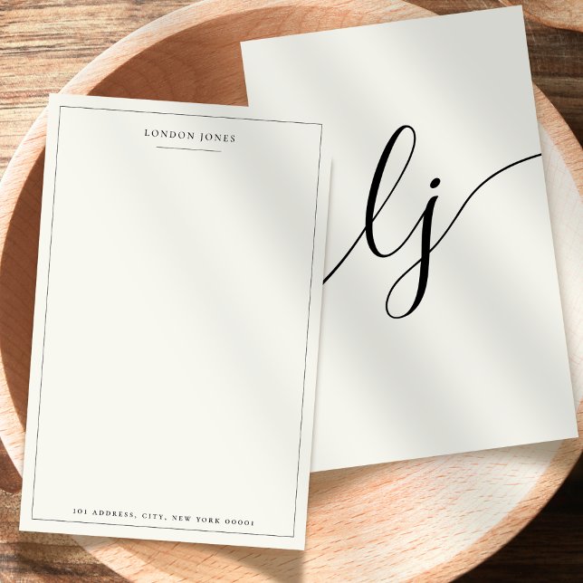 Elegantes Script Personalisiert Stationery Ivory W Briefpapier (Von Creator hochgeladen)