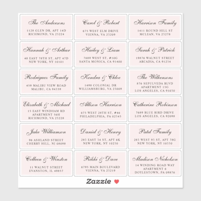 Elegantes Script Pink Wedding Guest Address Labels (Blatt)