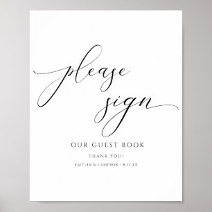 Elegantes Script-Portrait Wedding Gästebuch-Zeiche Poster