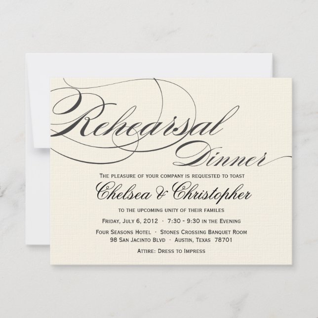Elegantes Script Probe Dinner Einladung - Schwarz (Vorderseite)