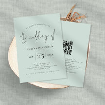 Elegantes Script QR Code Mint Green Wedding