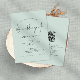 Elegantes Script QR Code Mint Green Wedding Einladung
