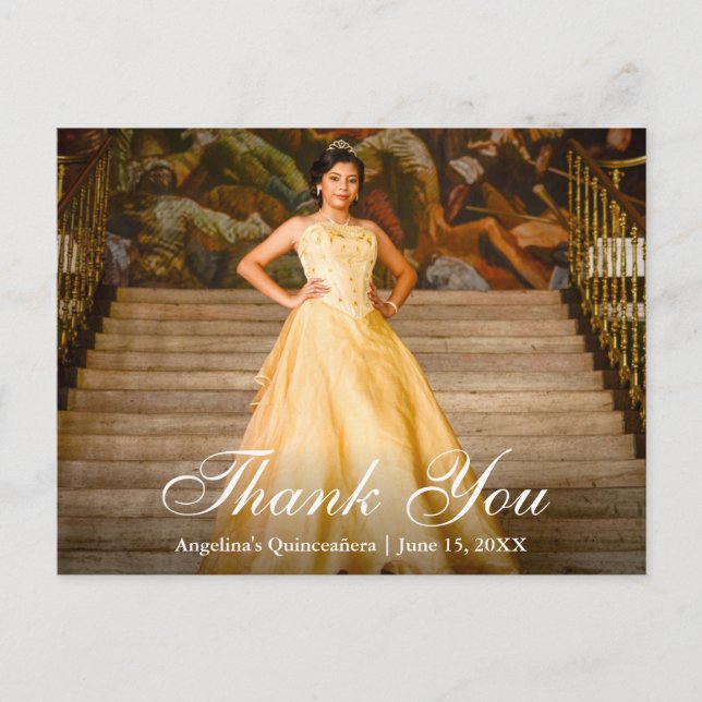 Elegantes Script Quinceañera Foto Vielen Dank Postkarte (Vorderseite)