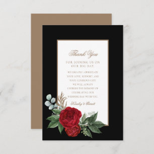 Elegantes Script Red Peonies Black & Gold Dankeskarte