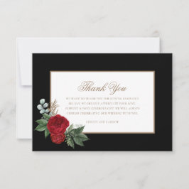 Elegantes Script Red Peonies Black & Gold Dankeskarte