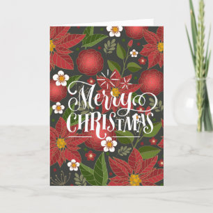 Elegantes Script Red Poinsettia Floral Chic Busine Feiertagskarte