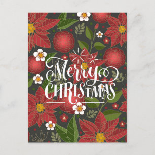 Elegantes Script Red Poinsettia Floral Chic Busine Feiertagspostkarte