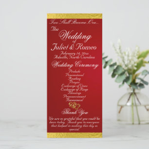 Elegantes Script & Ribbon - Crimson/Gold Wedding Programm