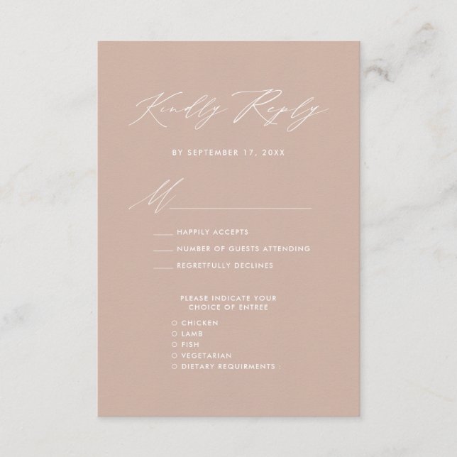 Elegantes Script Rosa Minimalistische Hochzeit RSV Begleitkarte (Vorderseite)