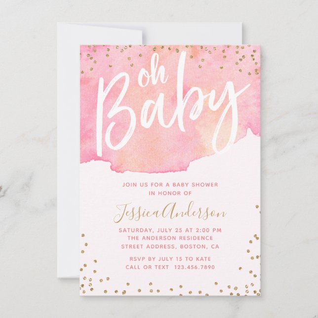 Elegantes Script Rosa Wasserfarbe | Girl Baby Dusc Einladung (Vorderseite)