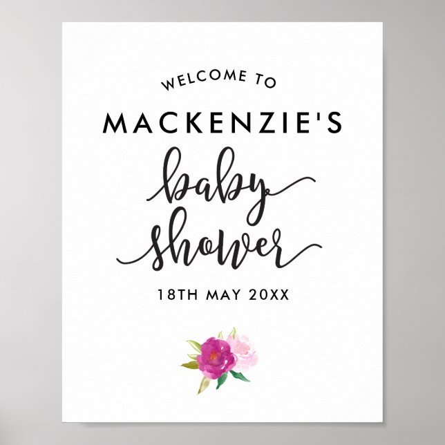 Elegantes Script-Rose Baby Shower Welcome Poster (Vorne)