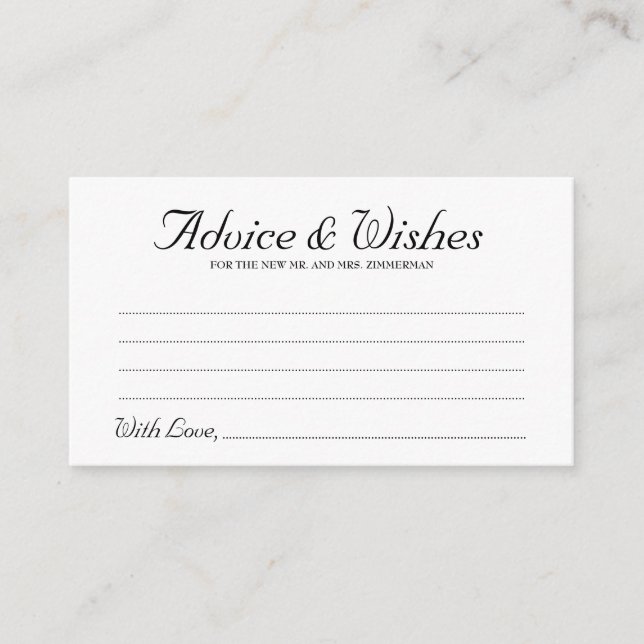 Elegantes Script Rustic Wedding Advice & Wishings  Hinweiskarte (Vorderseite)