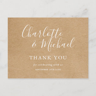 Elegantes Script Rustic Wedding Vielen Dank Postkarte