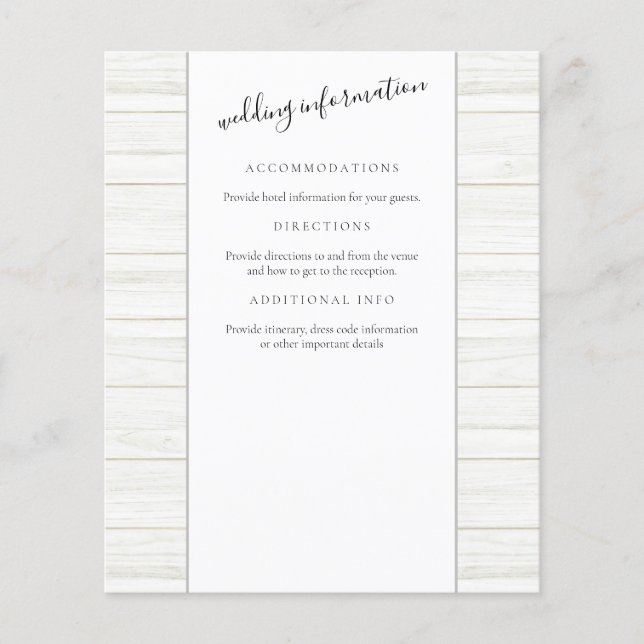 Elegantes Script Rustic Wood Guest Information (Vorderseite)