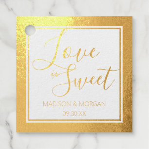 Elegantes Script Rustic Wood Liebe ist süß Gold Geschenkanhänger