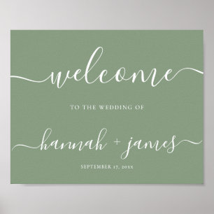 Elegantes Script Sage Green Wedding Willkommenszei Poster