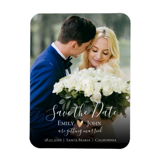 Elegantes Script Save the Date Flexibles Foto Magn Magnet (Vertikal)