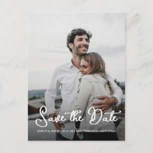 Elegantes Script Save the Date Verlobung Foto Ankündigungspostkarte