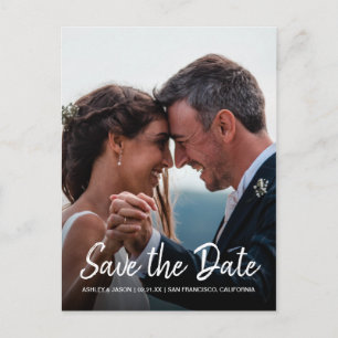 Elegantes Script Save the Date Verlobung Foto Ankündigungspostkarte