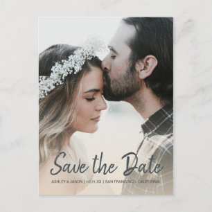 Elegantes Script Save the Date Verlobung Foto Ankündigungspostkarte