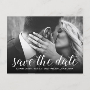 Elegantes Script Save the Date Verlobung Foto Ankündigungspostkarte
