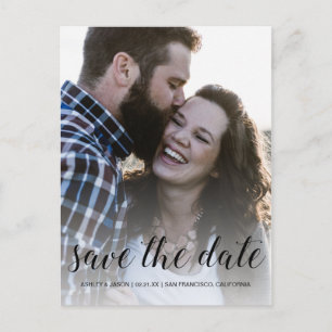Elegantes Script Save the Date Verlobung Foto Ankündigungspostkarte