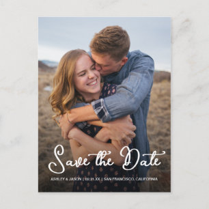 Elegantes Script Save the Date Verlobung Foto Ankündigungspostkarte