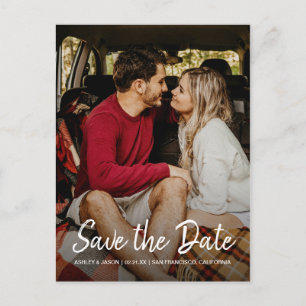 Elegantes Script Save the Date Verlobung Foto Ankündigungspostkarte