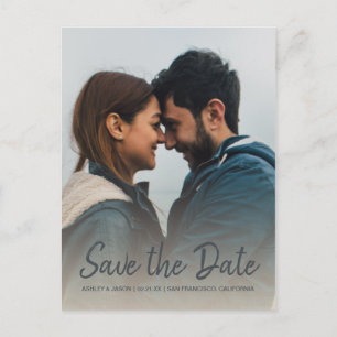 Elegantes Script Save the Date Verlobung Foto Ankündigungspostkarte