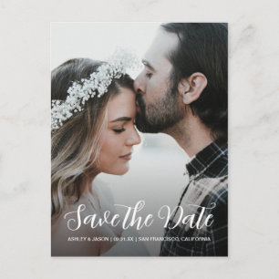 Elegantes Script Save the Date Verlobung Foto Ankündigungspostkarte