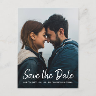 Elegantes Script Save the Date Verlobung Foto Ankündigungspostkarte