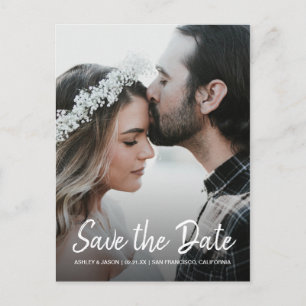 Elegantes Script Save the Date Verlobung Foto Ankündigungspostkarte