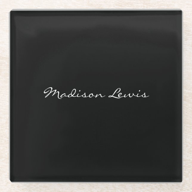 Elegantes Script Schlicht Black Name Calligraphy Glasuntersetzer (Vorderseite)