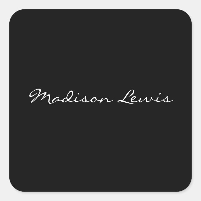 Elegantes Script Schlicht Black Name Calligraphy Quadratischer Aufkleber (Vorderseite)